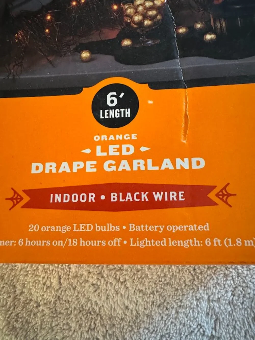 Hyde & EEK! 6 Foot Orange LED Drape Garland-20 Orange Lights